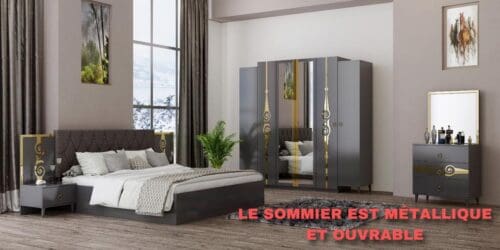 CHAMBRE A COUCHER 6BATTANTS 4PIECES GRIS CLAIR-DORE LOGAN