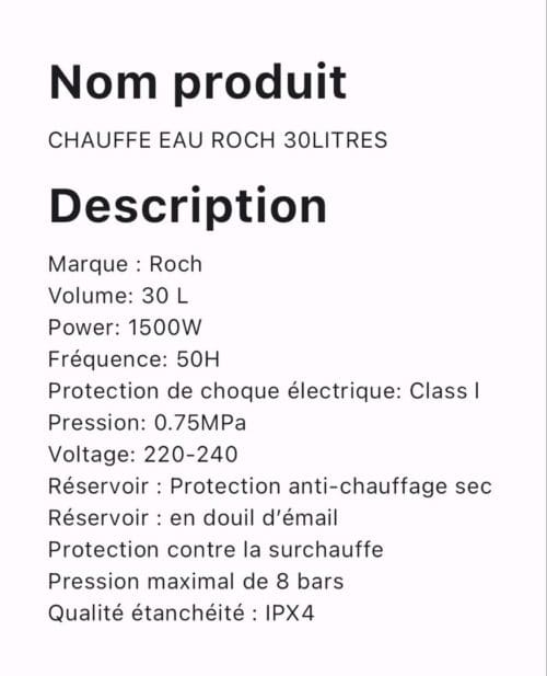 CHAUFFE EAU ROCH 30LITRES – Image 2