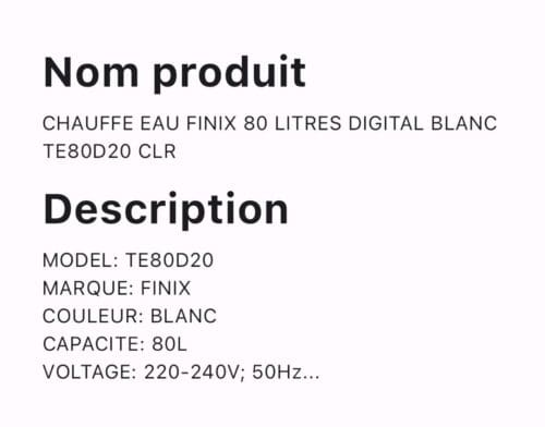 CHAUFFE EAU FINIX 80 LITRES DIGITAL BLANC TE80D20 CLR – Image 2