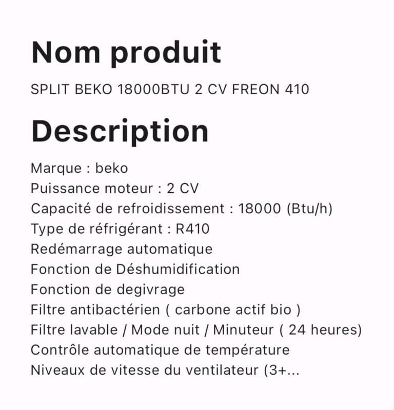 SPLIT BEKO 18000BTU 2CV FREON 410 – Image 2