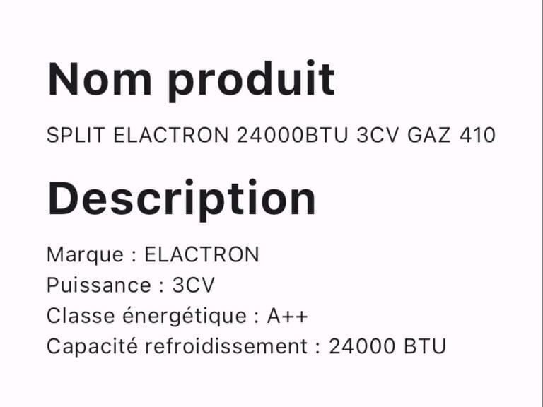 SPLIT ELACTRON 24000BTU 3CV GAZ 410 – Image 2