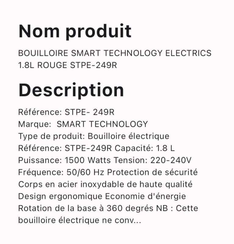 BOUILLOIRE SMART TECHNOLOGY ELECTRICS 1.8L ROUGE STPE-249R – Image 2