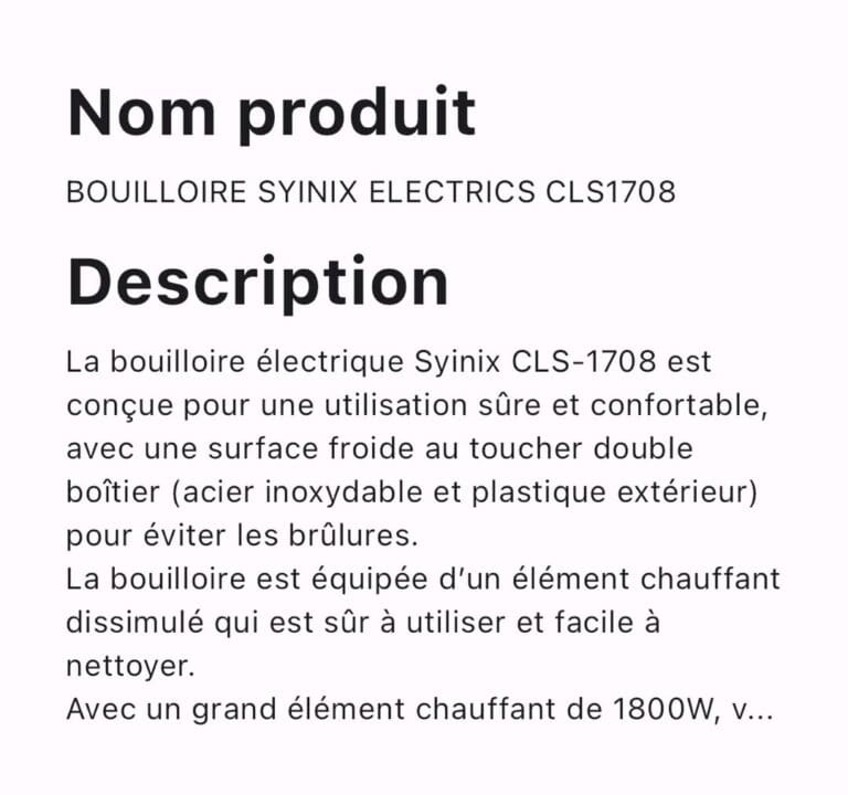 BOUILLOIRE SYINIX ELECTRICS CLS1708 – Image 2