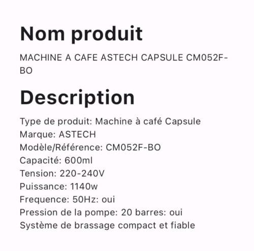 MACHINE A CAFE ASTECH CAPSULE CM052F-BO – Image 2