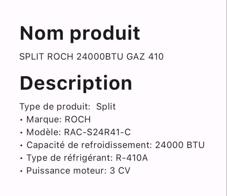 SPLIT ROCH 24000BTU GAZ 410 – Image 2