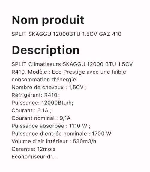 SPLIT SKAGGU 12000BTU 1.5CV GAZ 410 – Image 2