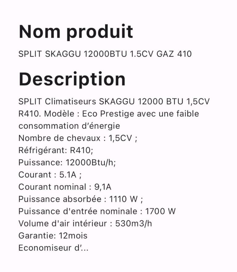 SPLIT SKAGGU 12000BTU 1.5CV GAZ 410 – Image 2