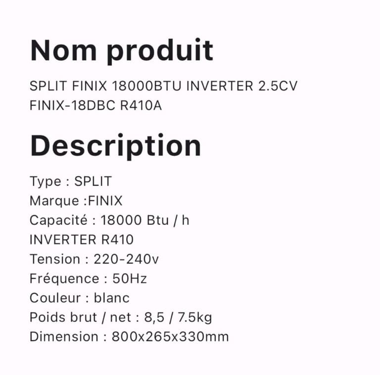 SPLIT FINIX 18000BTU INVERTER 2.5CV FINIX-18DBC R410A – Image 2