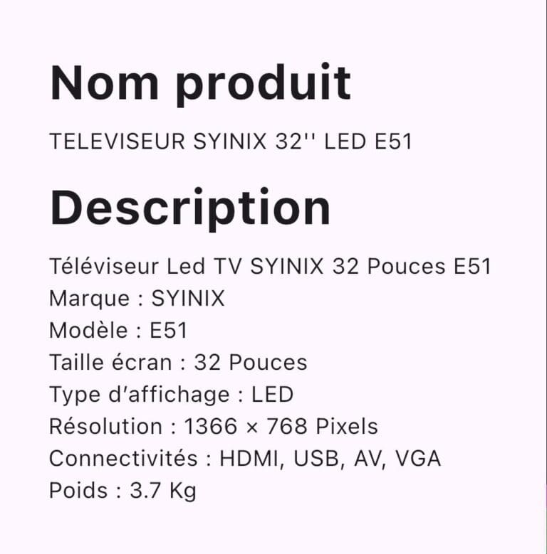 TELEVISEUR SYINIX 32" LED E51 – Image 3