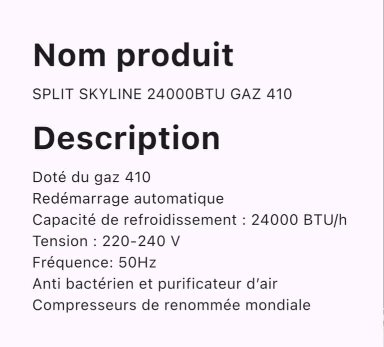 SPLIT SKYLINE 24000BTU GAZ 410 – Image 4