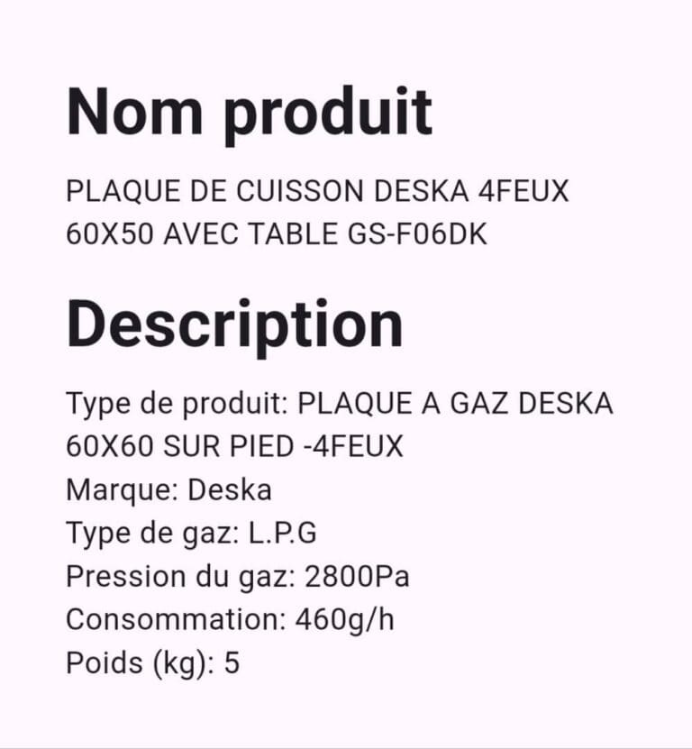 PLAQUE DE CUISSON DESKA 4FEUX 60X50 AVEC TABLE GS-F06DK – Image 3