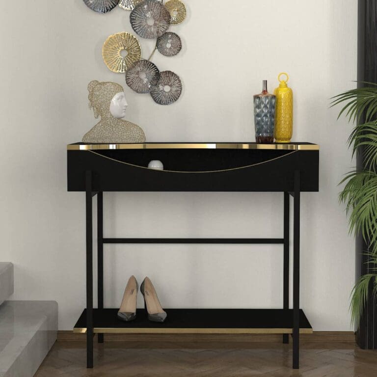 TABLE CONSOLE TORRIS NOIR DOREE M35