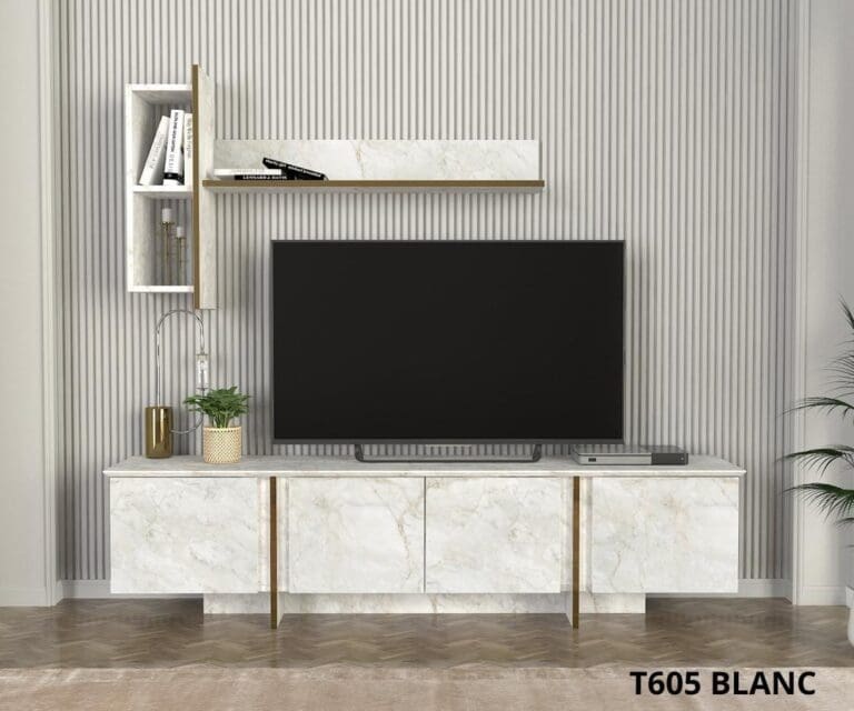 TABLE TELEVISEUR NABOU MARBLE UNIT WHITE T605B