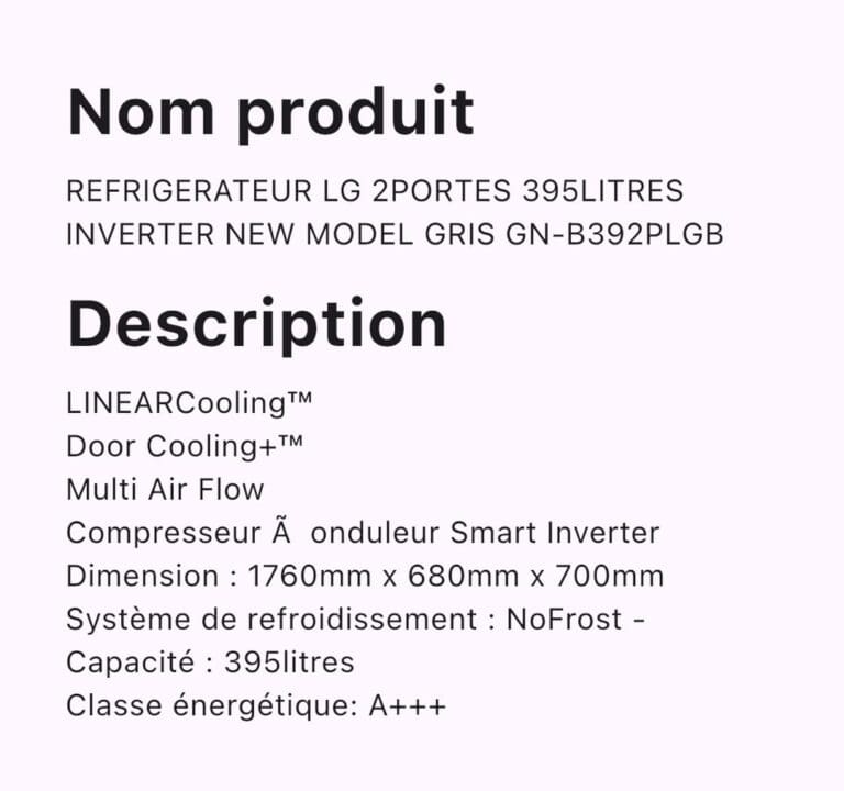 REFRIGERATEUR LG 2PORTES 320LITRES INVERTER NEW MODEL GN-B312PLGB – Image 4