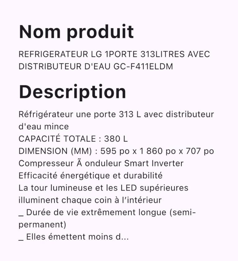 REFRIGERATEUR LG 1PORTE 313LITRES DISTRIBUTEUR D’EAU GC-F411ELDM – Image 2