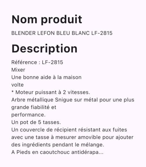 Blender Lefon Bleu blanc LF-2815 – Image 2