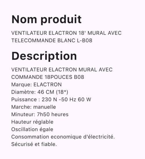 VENTILATEUR ELACTRON MURAL AVEC COMMANDE 18POUCES BLANC B08 – Image 2