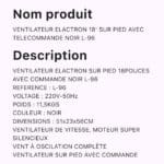 VENTILATEUR ELACTRON SUR PIED 18POUCES AVEC COMMANDE NOIR L-96 – Image 2