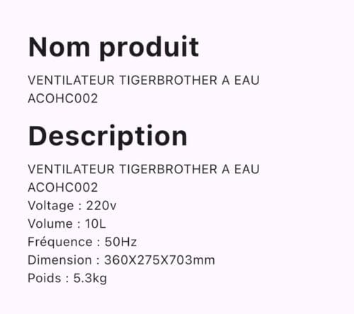 VENTILATEUR TIGERBROTHER A EAU ACOHOC002 – Image 3