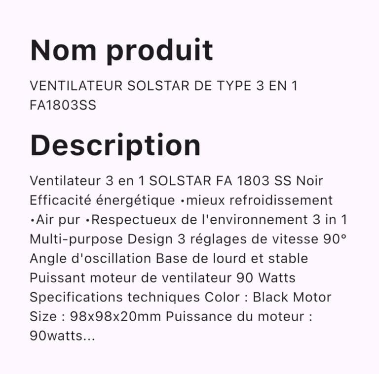 VENTILATEUR SOLSTAR DE TYPE 3 EN 1 FA1803SS – Image 2