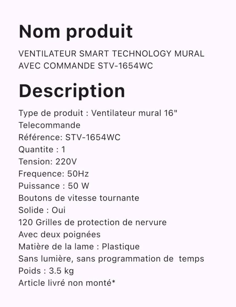 VENTILATEUR SMART TECHNOLOGY 16POUCES -TELECOMMANDE STV-1654WRCC – Image 2