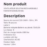 VENTILATEUR SOLSTAR RECHARGEABLE FAN18 RFS3008UWHSS – Image 2
