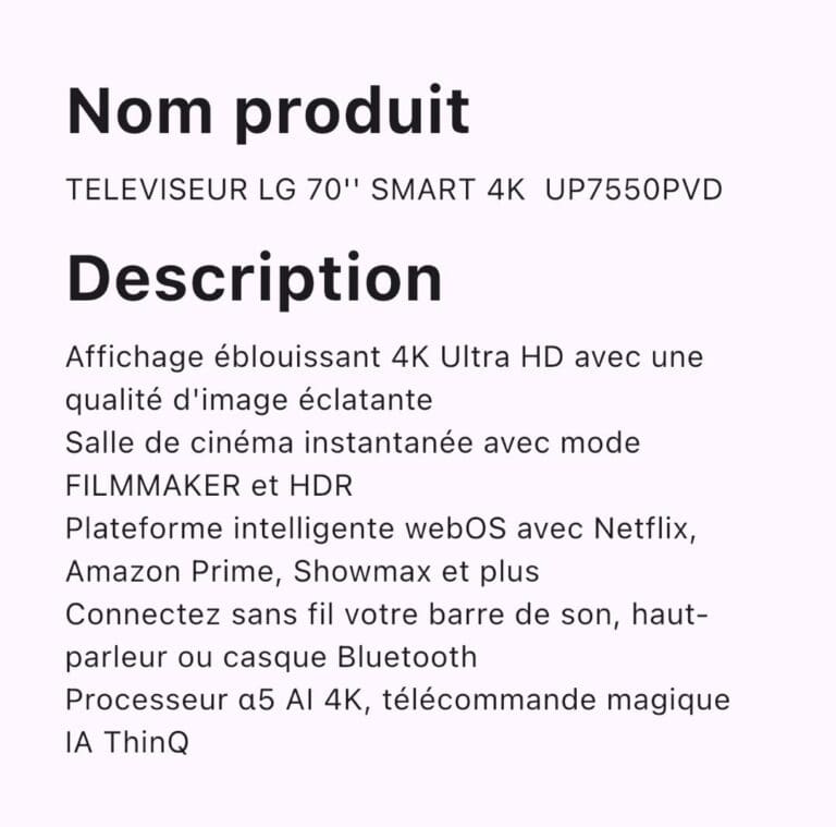 TELEVISEUR LG 70 UP7550PVD – Image 2