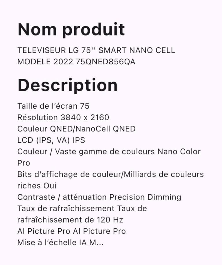 TELEVISEUR LG 75 SMART NANO CELL MODELE 2022 75QNED856QA – Image 3