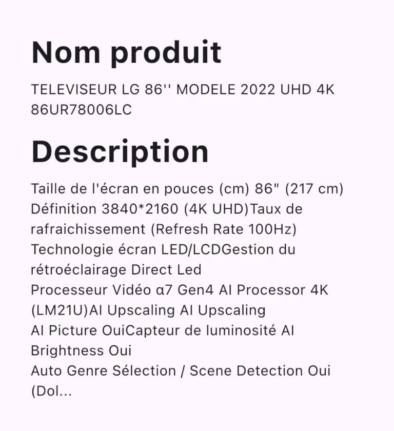 TELEVISEUR LG 86 MODELE 2022 UHD 4K 86UR78006LC – Image 3