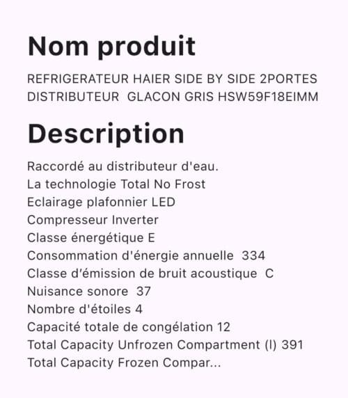 Réfrigérateur side by side Haier Distributeur GlaçonHSW59F18EIMM – Image 4