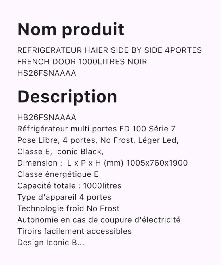 Refregirateur Haier Side by Side 4 Portes 1000Litres HSF26FSNAAAA – Image 4