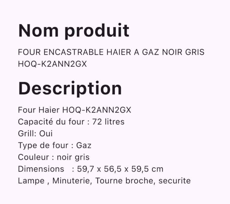 FOUR ENCASTRABLE HAIER A GAZ NOIR GRIS HOQ-K2ANN2GX – Image 2