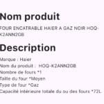 FOUR ENCATRABLE HAIER A GAZ NOIR HOQ- K2ANN2GB – Image 2
