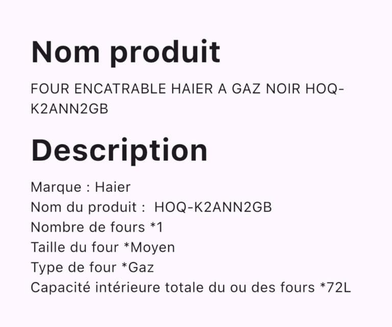 FOUR ENCATRABLE HAIER A GAZ NOIR HOQ- K2ANN2GB – Image 2