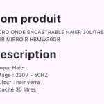 MICRO ONDE ENCASTRABLE HAIER 30LITRES NOIR GRIS HBMW30GSS – Image 2