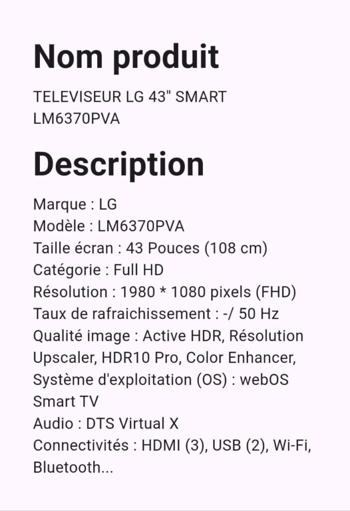 TELEVISEUR LG 43 SMART TV LM6370PVA – Image 2