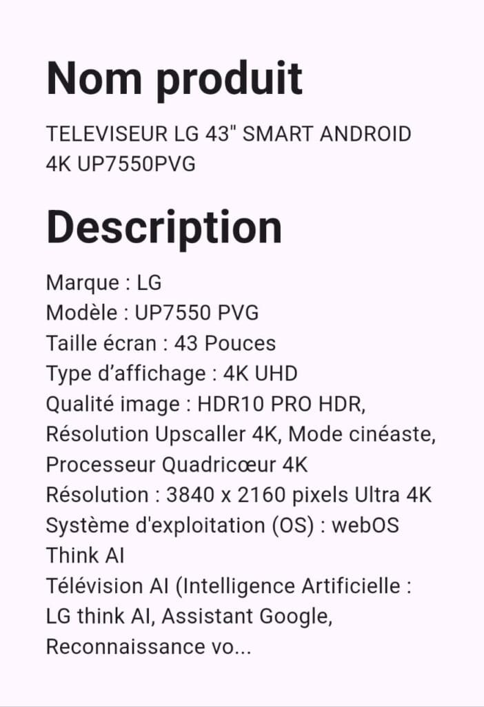 TELEVISEUR LG 43 SMART TV 4K UP7550PVG – Image 2