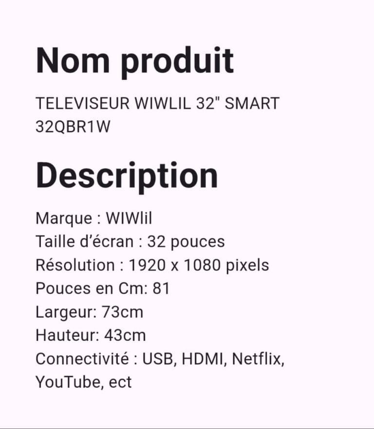 TELEVISEUR WIWLIL 32 SMART 320BR1W – Image 2