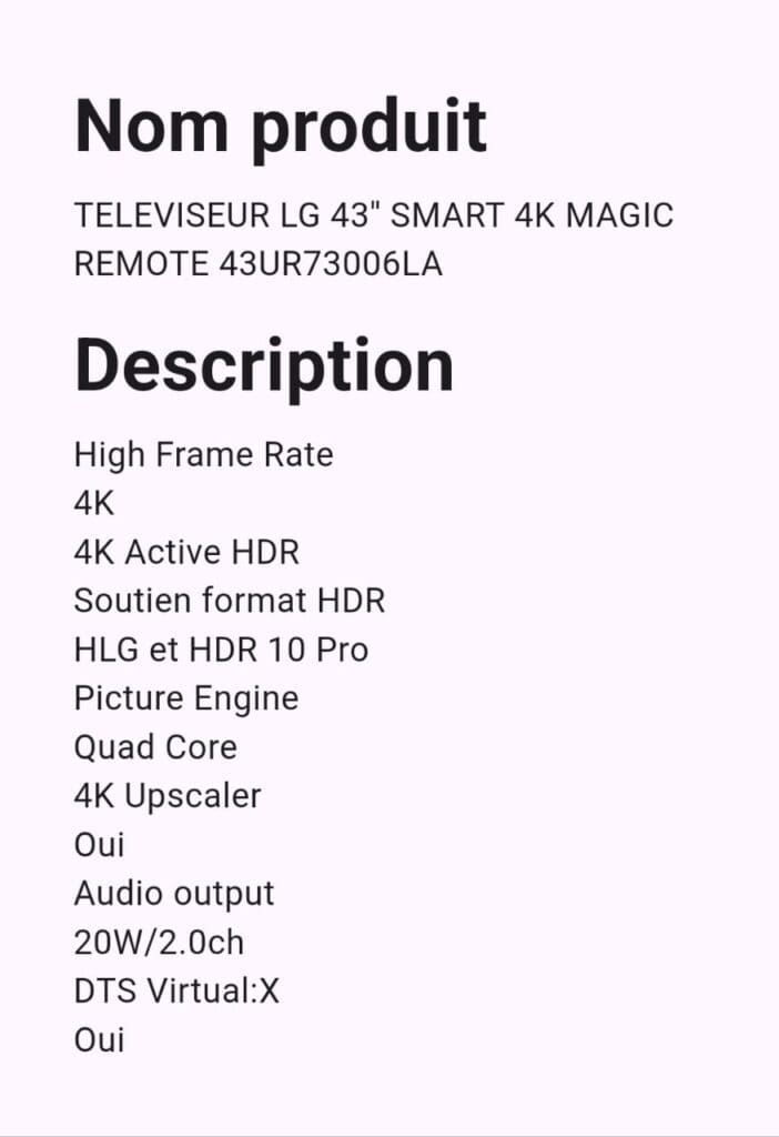 Televiseur LG 43 Smart Remote 4K 43ur73006LA – Image 2