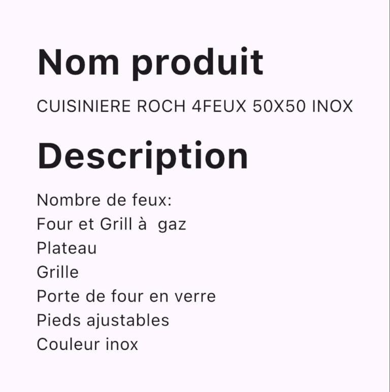 CUISINIERE ROCH 4FEUX 50X50 INOX – Image 2