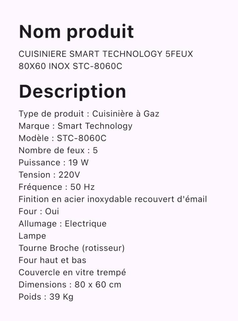 CUISINIERE SMART TECHNOLOGY 5FEUX 90X60 INOX STC-9060C – Image 3