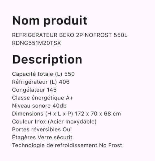 REFRIGERATEUR BEKO RDNE55 PB550L 2 PORTES NO FROST INVERTER NOIR – Image 4