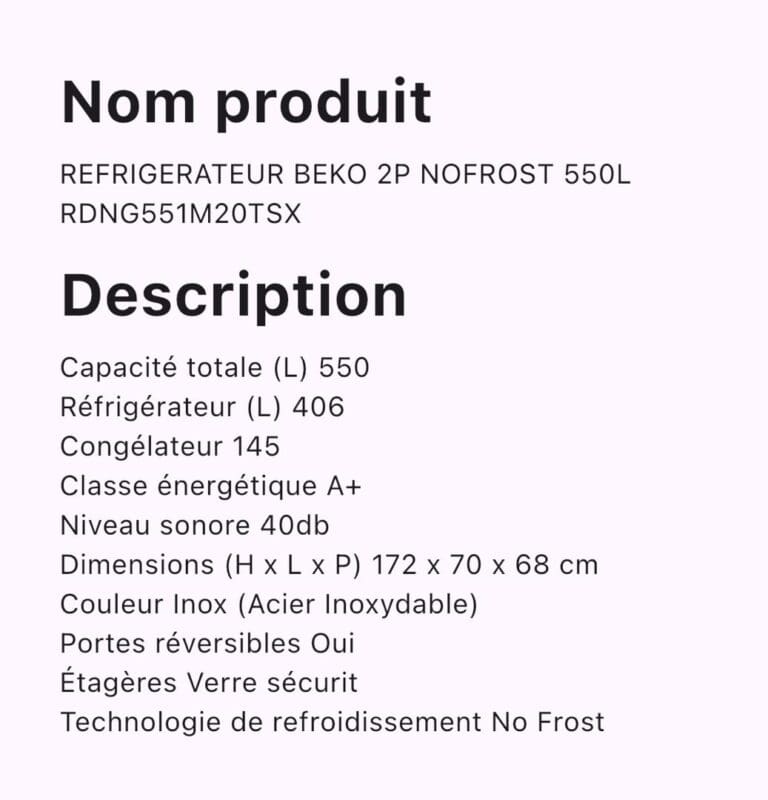 REFRIGERATEUR BEKO RDNE55 PB550L 2 PORTES NO FROST INVERTER NOIR – Image 4