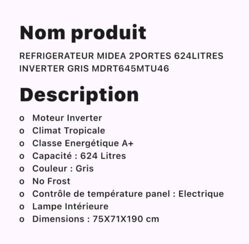 REFRIGERATEUR 624 LITRES MIDEA MDRT645MTU46 INVERTER GRIS – Image 4