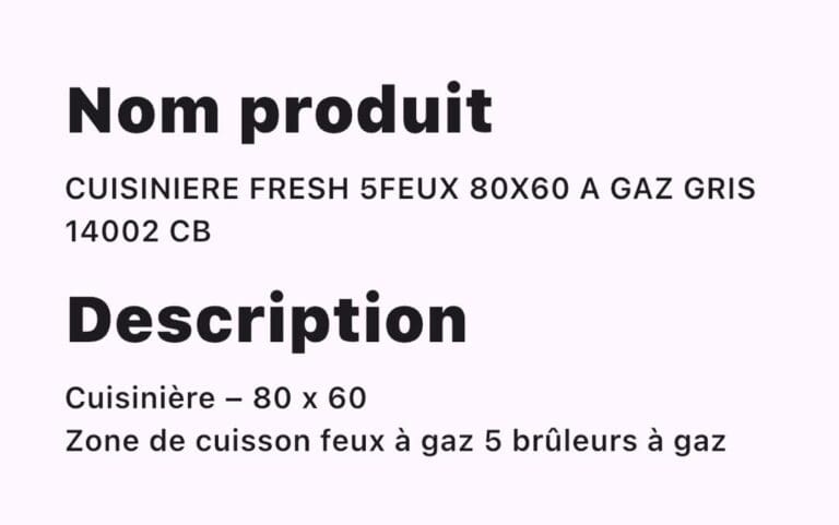 CUISINIERE FRESH 5FEUX 80X60 A GAZ GRIS – Image 2