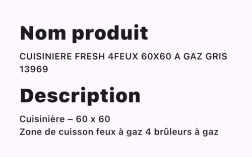 CUISINIERE FRESH 4FEUX 60X60 A GAZ GRIS – Image 2