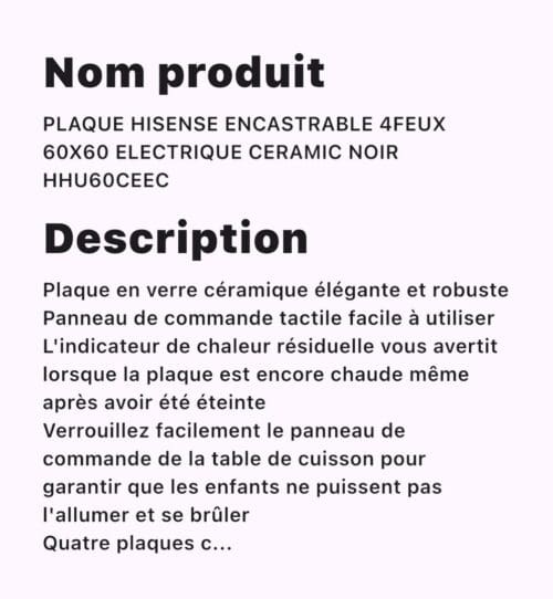 Plaque Hisense encastrable 4feux 60x60 Electrique Ceramic – Image 3