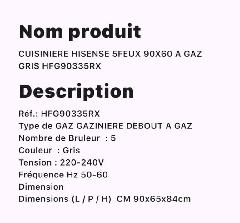 CUISINIERE HISENSE 5FEUX 90X60 A GAZ SILVER – Image 6