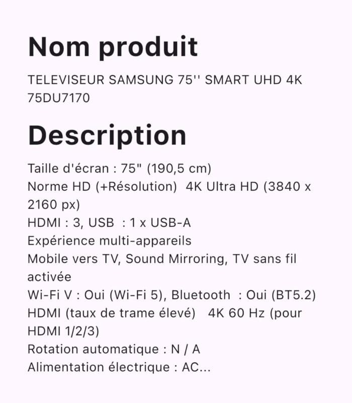 TELEVISEUR SAMSUNG 75″ SMART UHD 4K 75DU7170 – Image 2