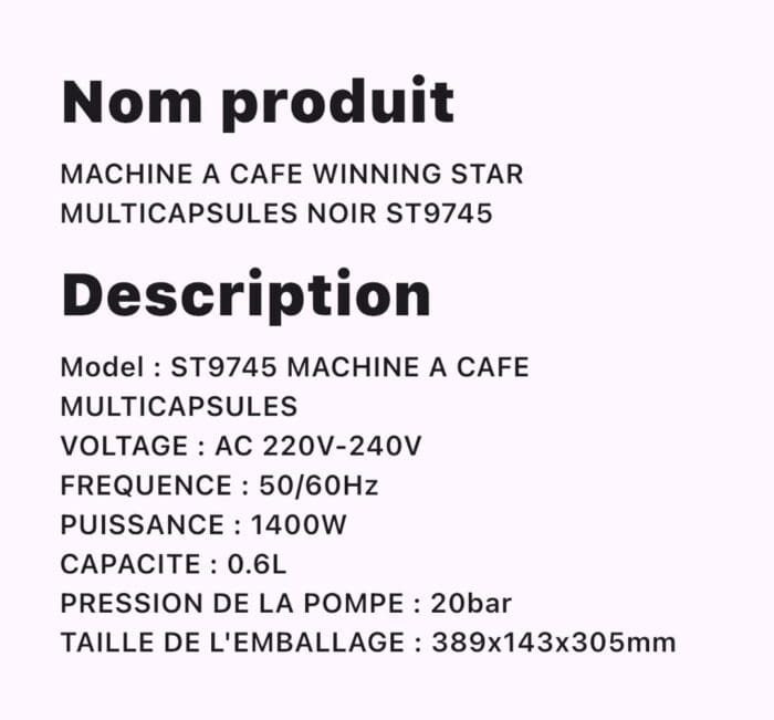 MACHINE A CAFE WINNING STAR MULTICAPSULES NOIR ST9745 – Image 2